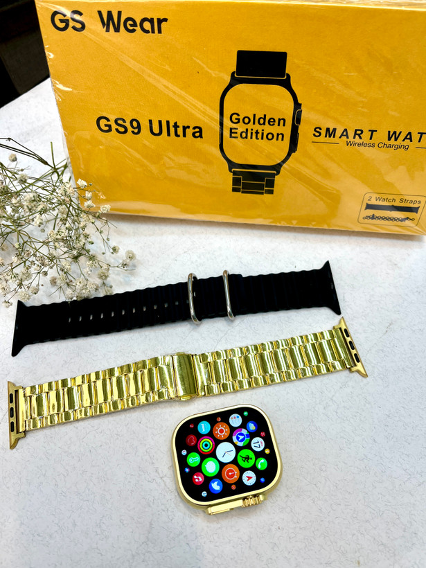 ساعت هوشمند GS9 ultra طلایی با بند طلایی و اوشن سایز۴۹